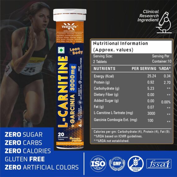 L-Carnitine 3000 mg | Body Lean Formula | Faster Fat Burn | Convert Fat  Into Energy  Vedix Life